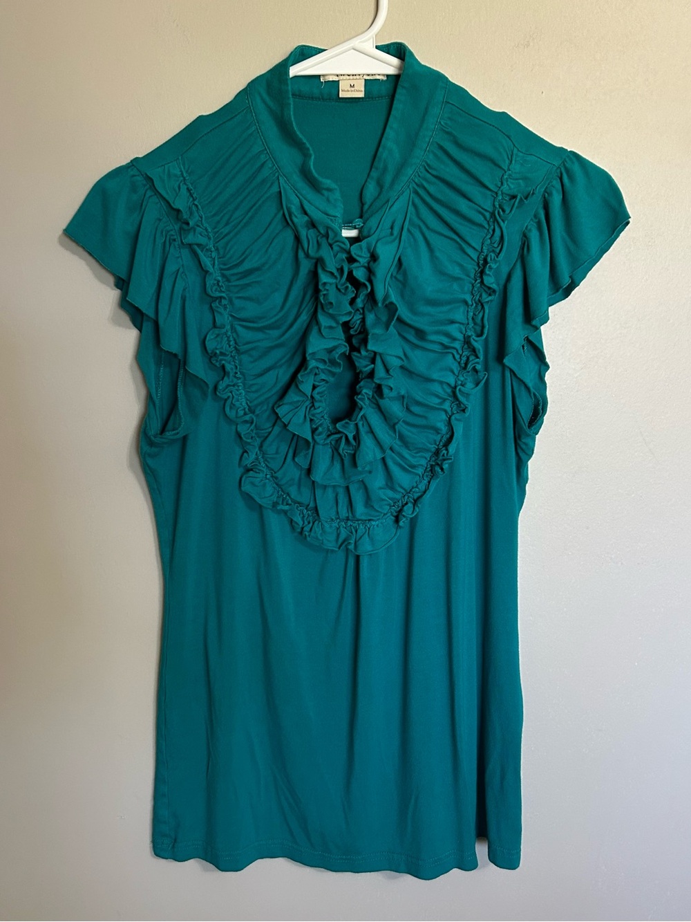 Forever 21 Vintage Y2K Teal Ruffle V-Neck Blouse